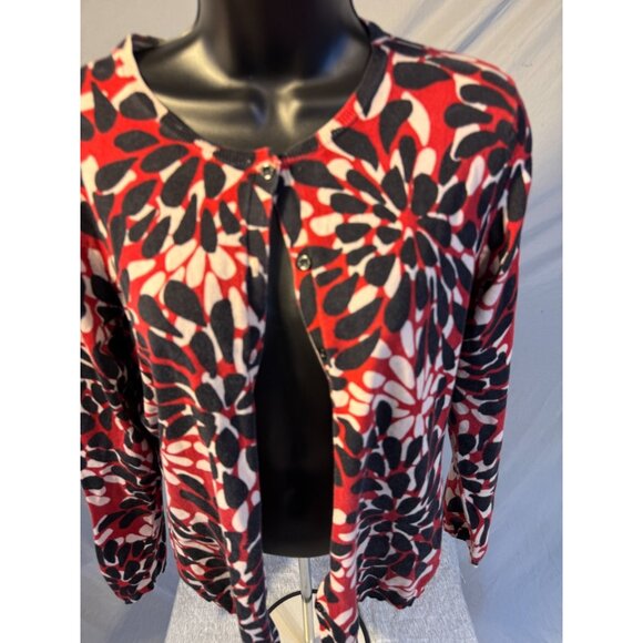 August Silk Womens Large Quirky Pattern Red Black Cardigan Sweater Buttons - Picture 2 of 2